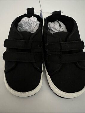 Children's Black Canvas Velcro Sneakers with White Sole